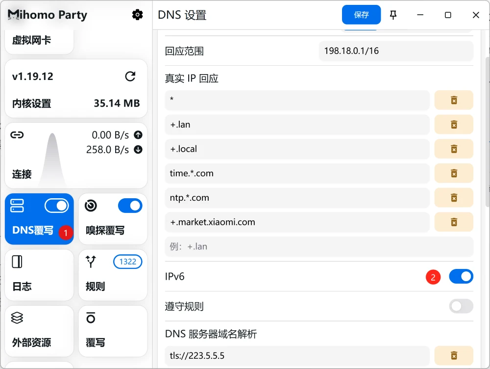 Clash Party DNS 覆写中的 IPv6 设置